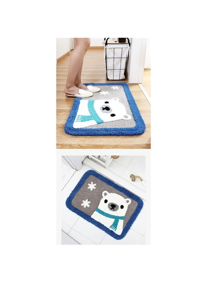 EBREEZZ Cute Cartoon Polar Bear Bath Mat – Soft Fluffy Microfiber Bathroom Rug with Blue Scarf & Snowflakes Design - Image 2
